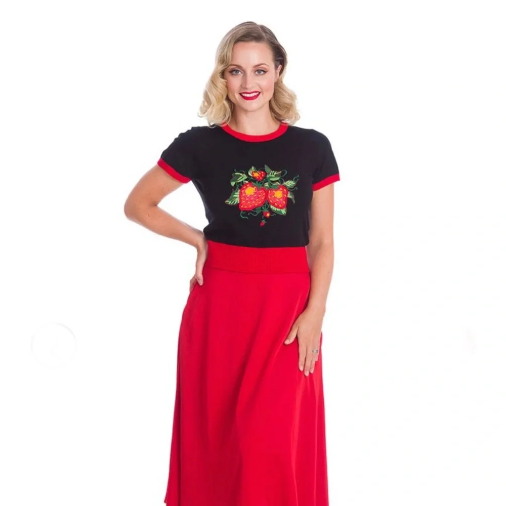 🍓Banned Retro Strawberry 🍓 Fields Knit Vintage Top Black - Picture 2 of 9